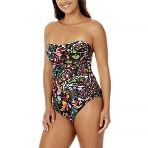NWT Anne Cole Women's Twist Front One Piece Swim Petal Paisley Bandeau Medium